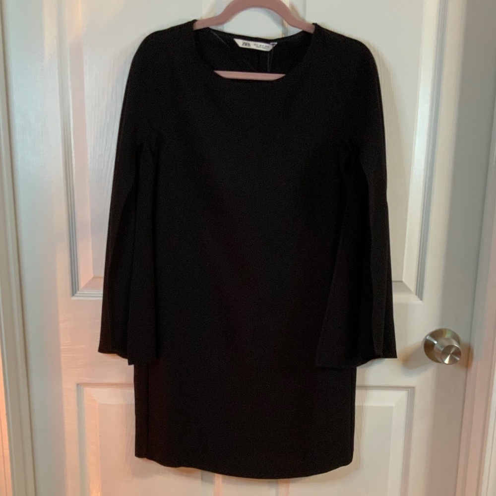 Zara Batwing Split Sleeve Black Mini Dress XS New